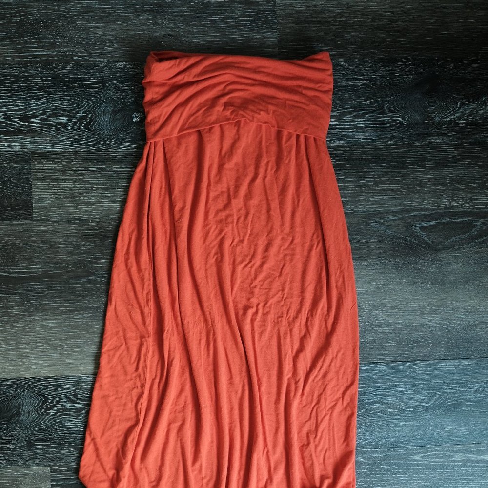 Fold over Orange Stretch Maxi Skirt